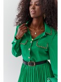 Shirt dress with pleated bottom, green 6783 - Online store - Boutique